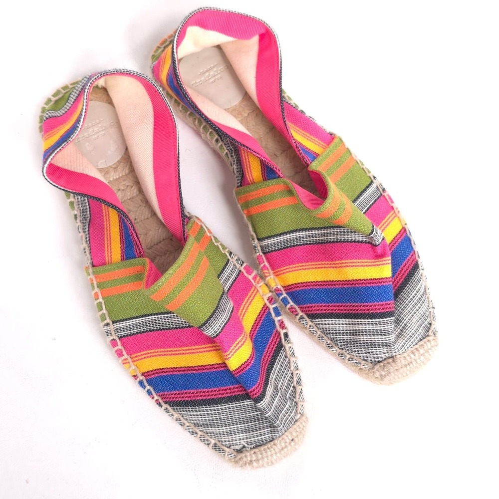 ZARA‎ TRAFALUC. Multicolor Striped Espadrilles Flats Women Size 8 Slip On Canvas